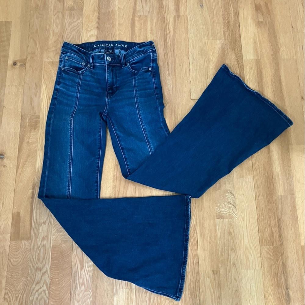 American Eagle Outfitters Women's Dark Blue Festival Flare Jeans